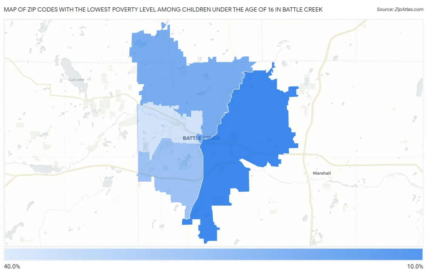 Zip Codes with the Lowest Poverty Level Among Children Under the Age of 16 in Battle Creek Map