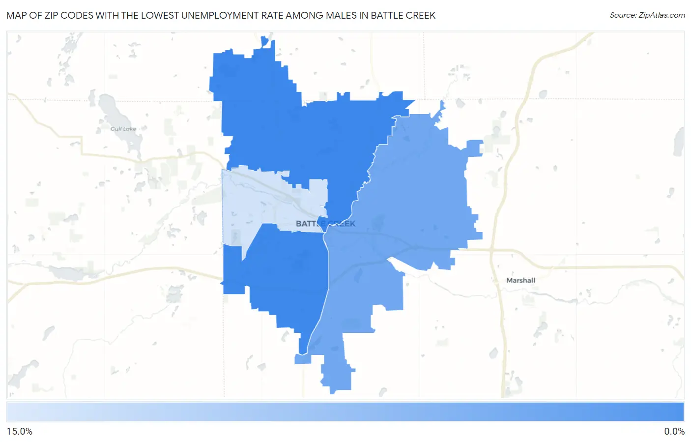 Zip Codes with the Lowest Unemployment Rate Among Males in Battle Creek Map