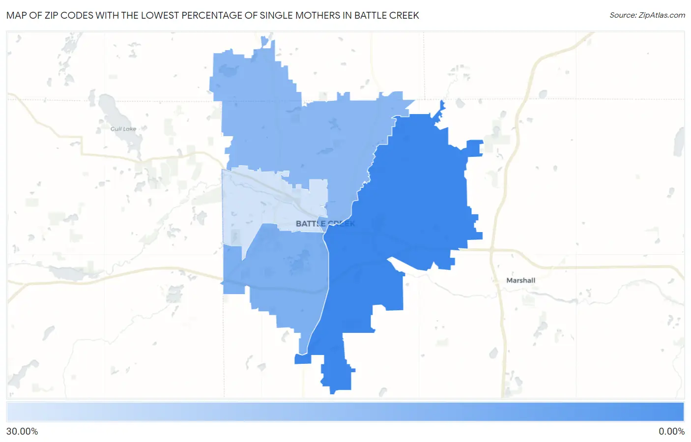 Zip Codes with the Lowest Percentage of Single Mothers in Battle Creek Map