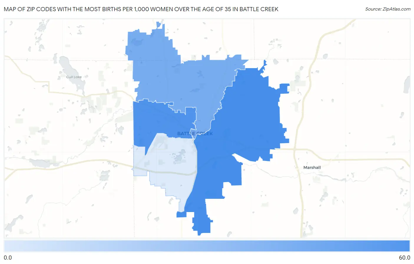 Zip Codes with the Most Births per 1,000 Women Over the Age of 35 in Battle Creek Map