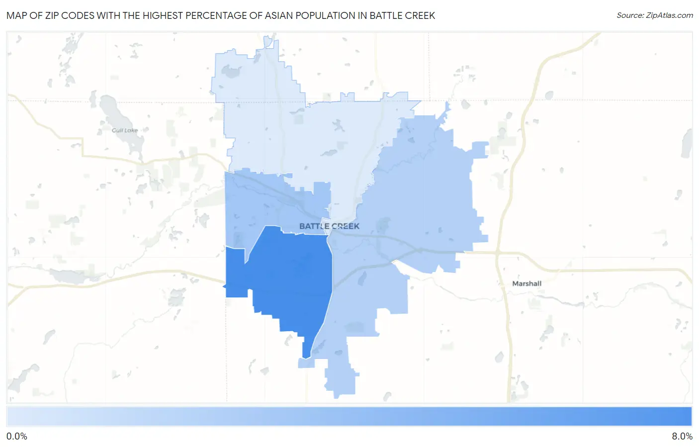 Zip Codes with the Highest Percentage of Asian Population in Battle Creek Map