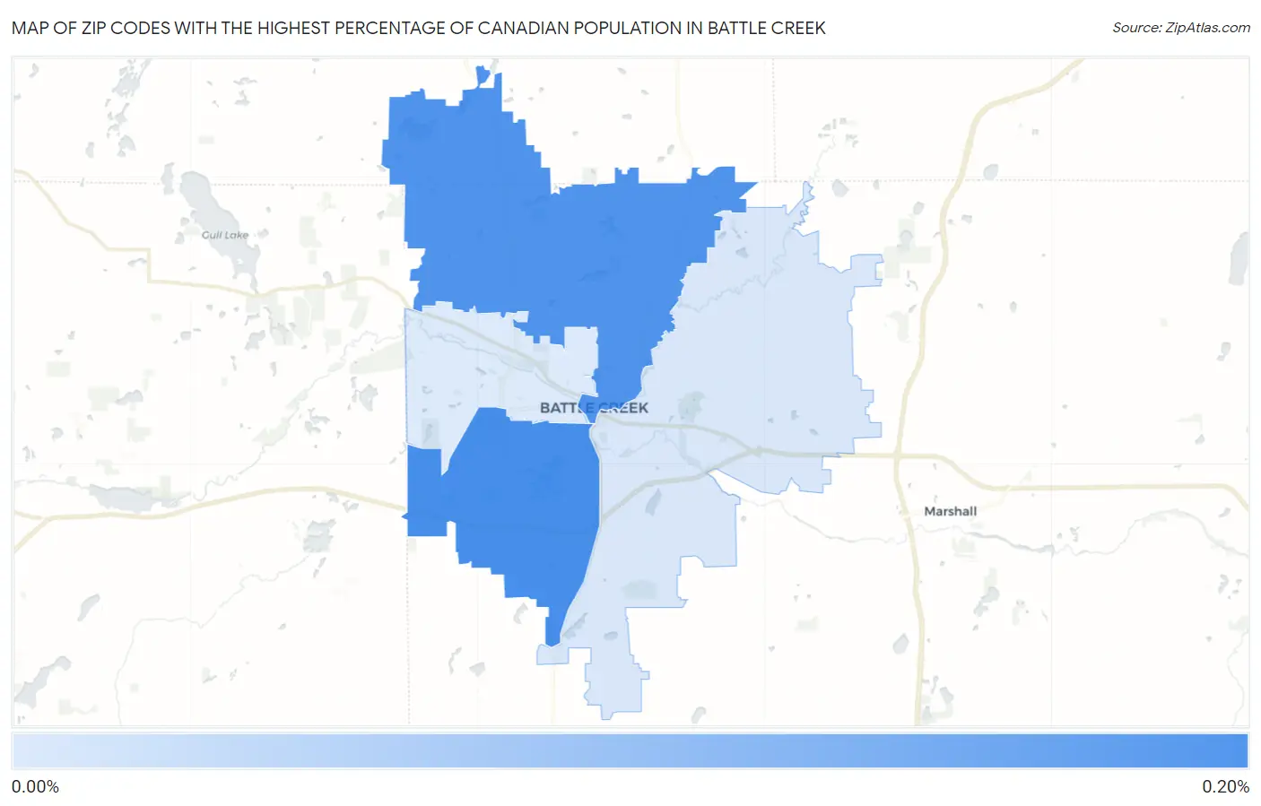 Zip Codes with the Highest Percentage of Canadian Population in Battle Creek Map