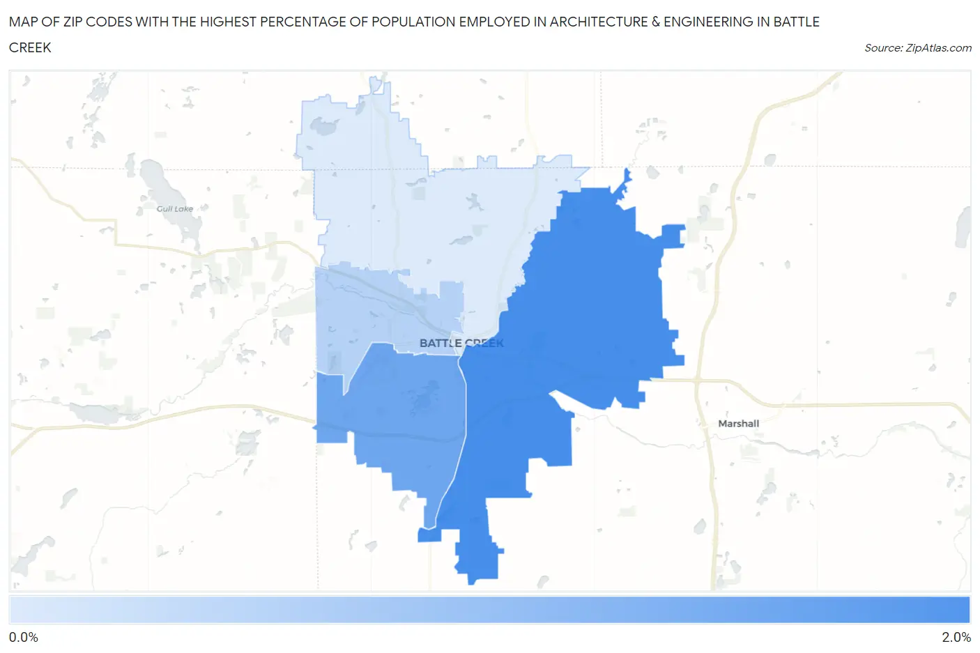 Zip Codes with the Highest Percentage of Population Employed in Architecture & Engineering in Battle Creek Map