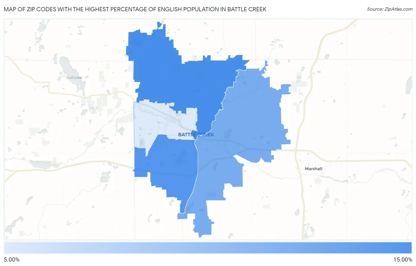 Zip Codes with the Highest Percentage of English Population in Battle Creek Map
