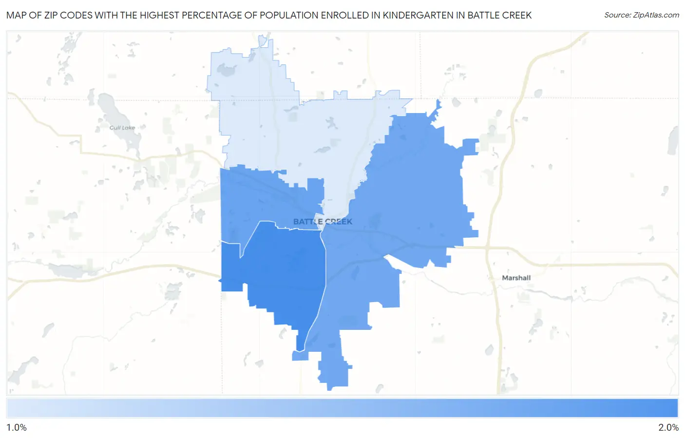 Zip Codes with the Highest Percentage of Population Enrolled in Kindergarten in Battle Creek Map