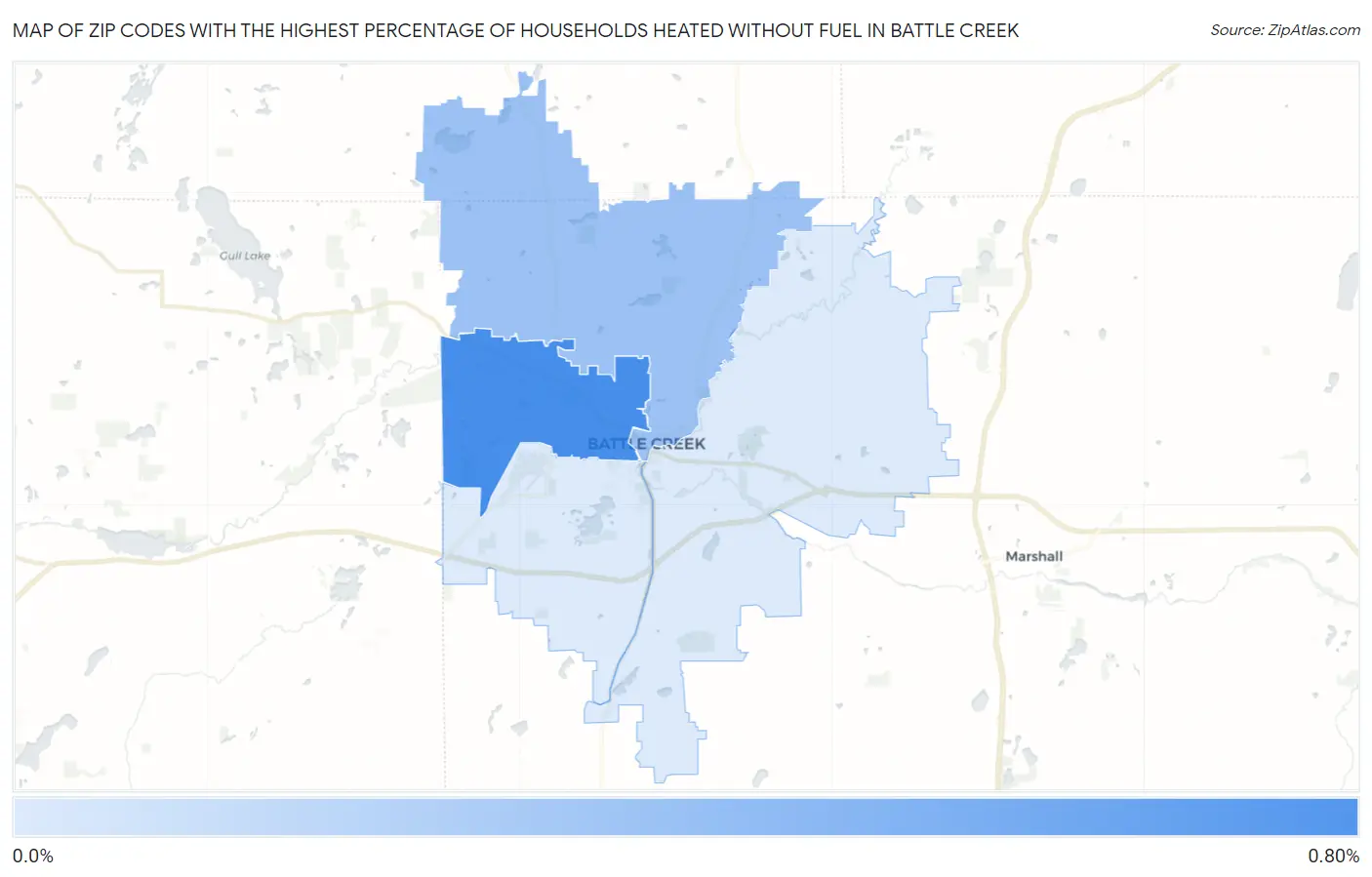 Zip Codes with the Highest Percentage of Households Heated without Fuel in Battle Creek Map