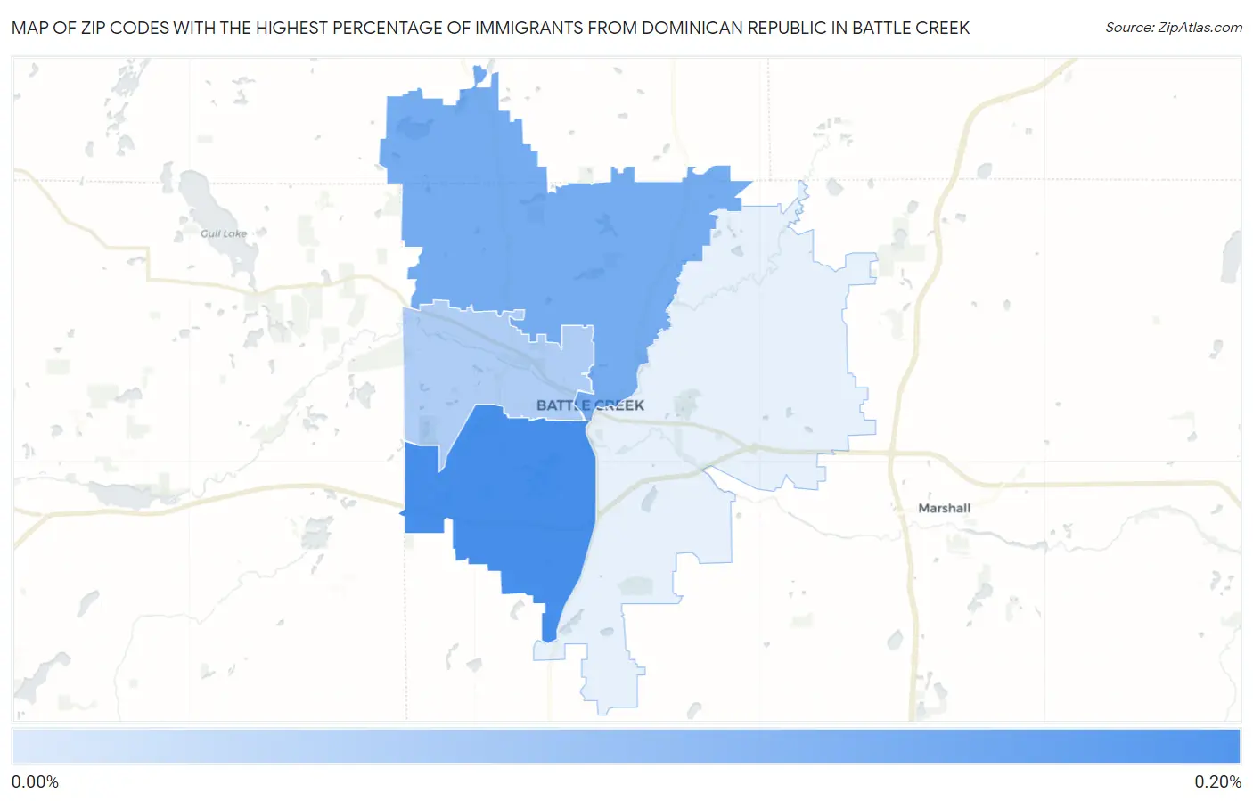 Zip Codes with the Highest Percentage of Immigrants from Dominican Republic in Battle Creek Map