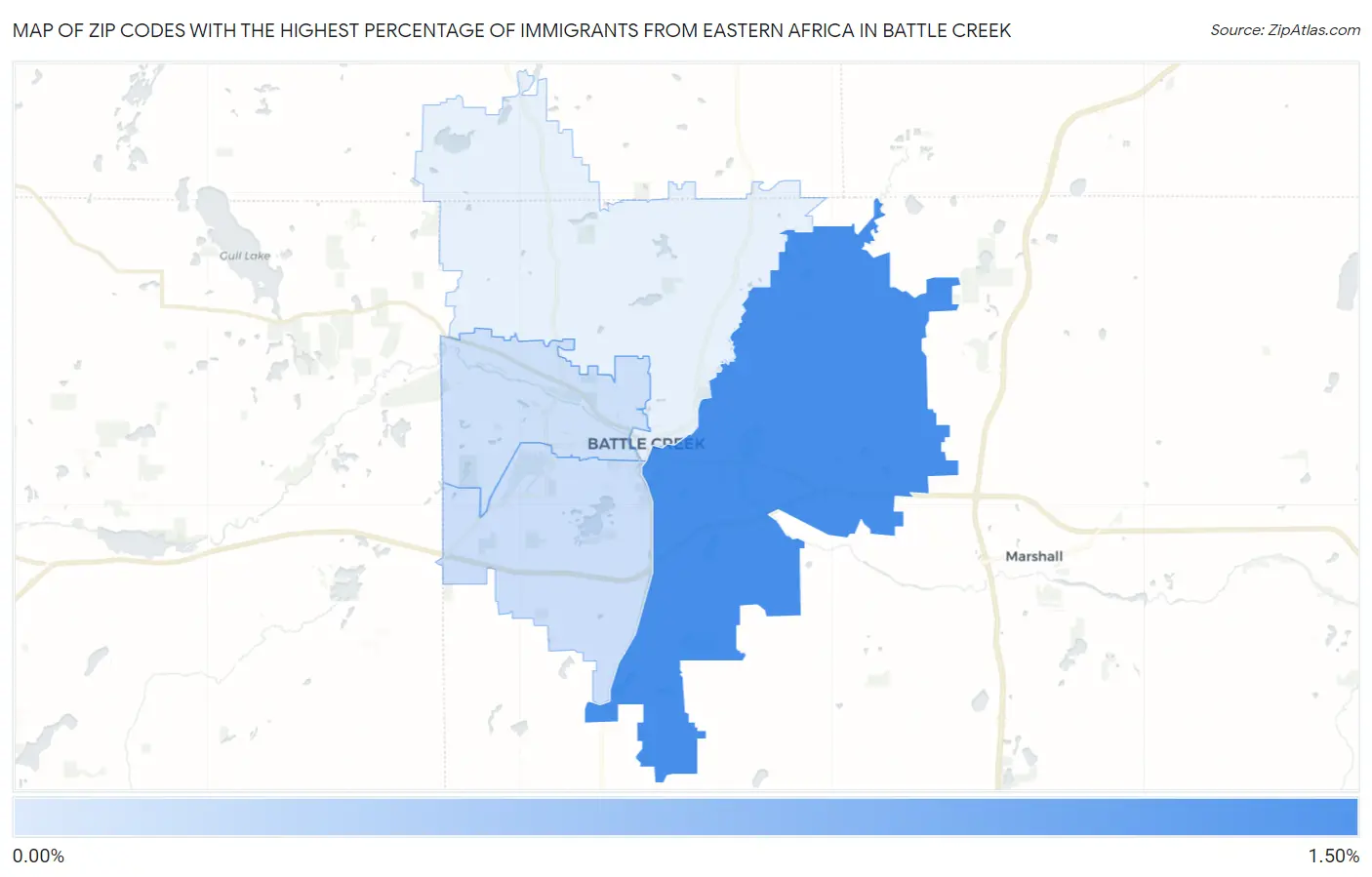 Zip Codes with the Highest Percentage of Immigrants from Eastern Africa in Battle Creek Map