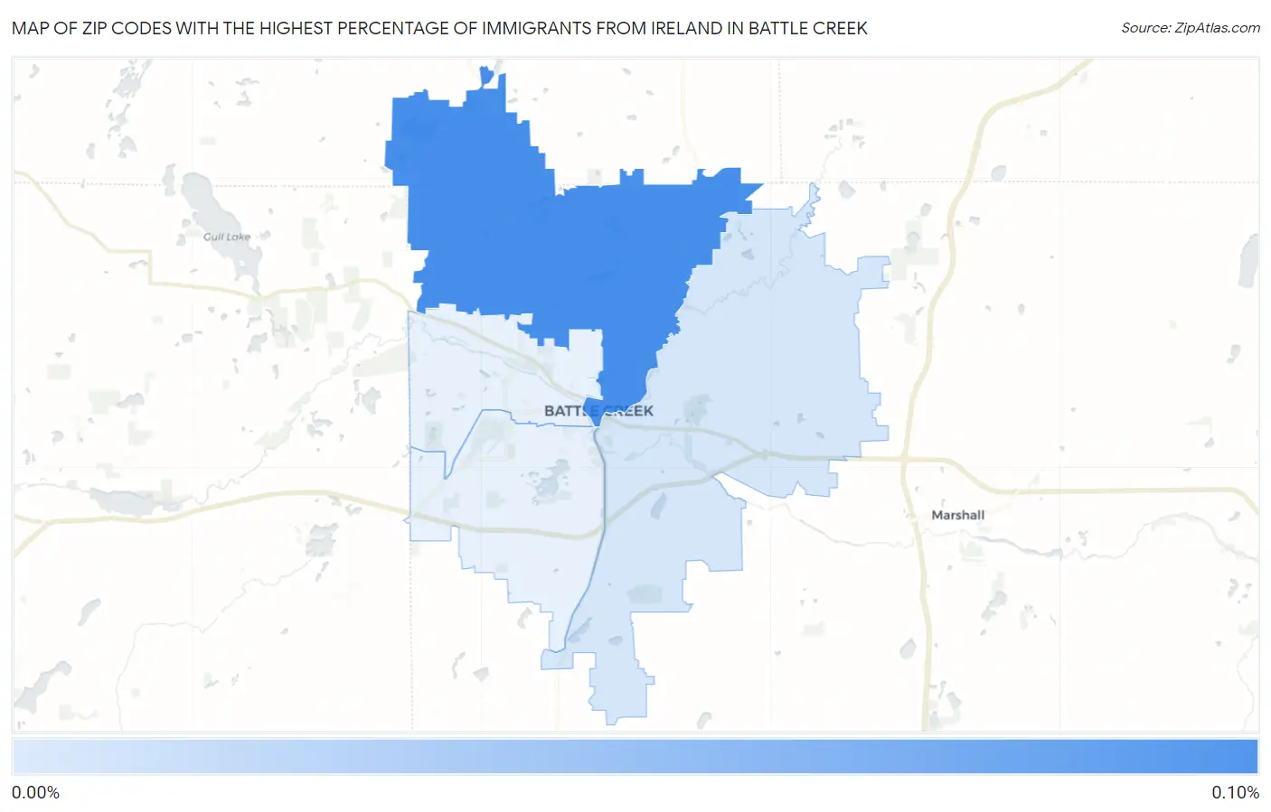 Zip Codes with the Highest Percentage of Immigrants from Ireland in Battle Creek Map
