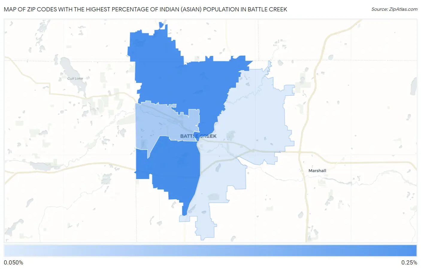 Zip Codes with the Highest Percentage of Indian (Asian) Population in Battle Creek Map