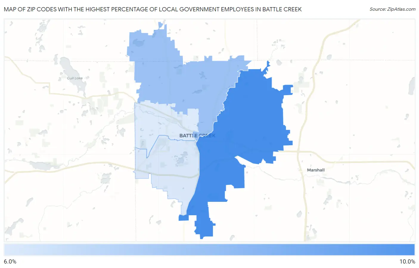 Zip Codes with the Highest Percentage of Local Government Employees in Battle Creek Map