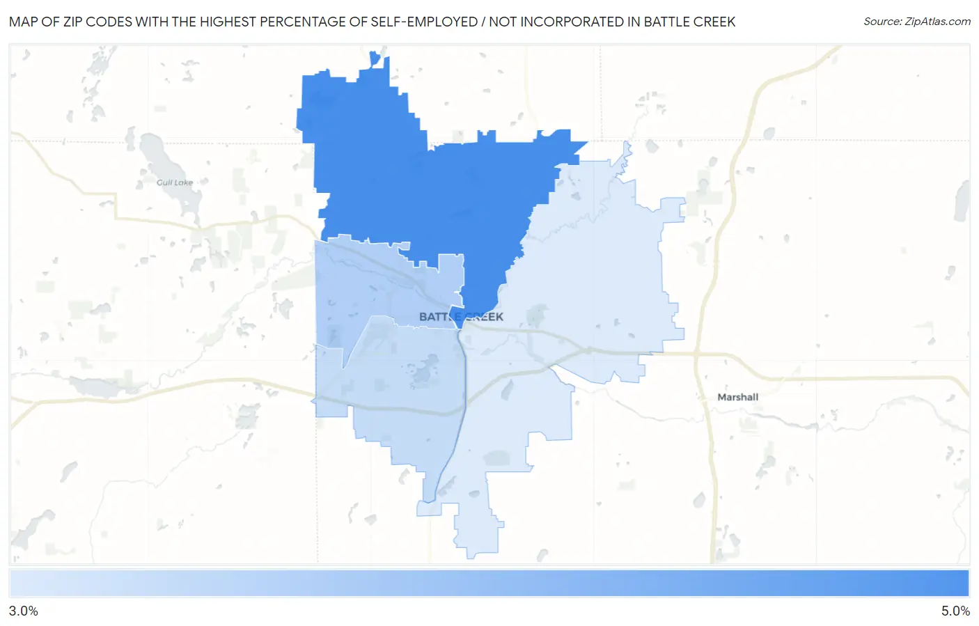 Zip Codes with the Highest Percentage of Self-Employed / Not Incorporated in Battle Creek Map