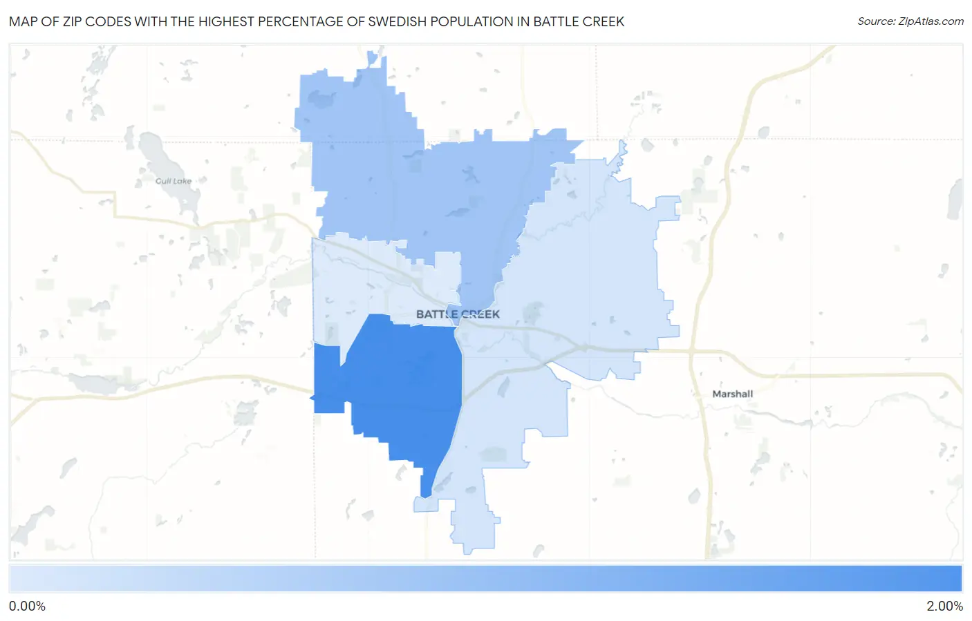 Zip Codes with the Highest Percentage of Swedish Population in Battle Creek Map