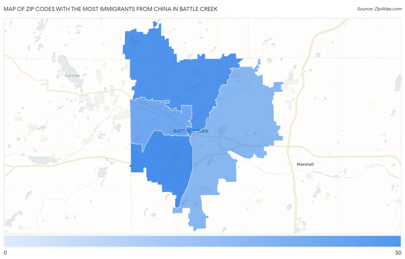 Zip Codes with the Most Immigrants from China in Battle Creek Map