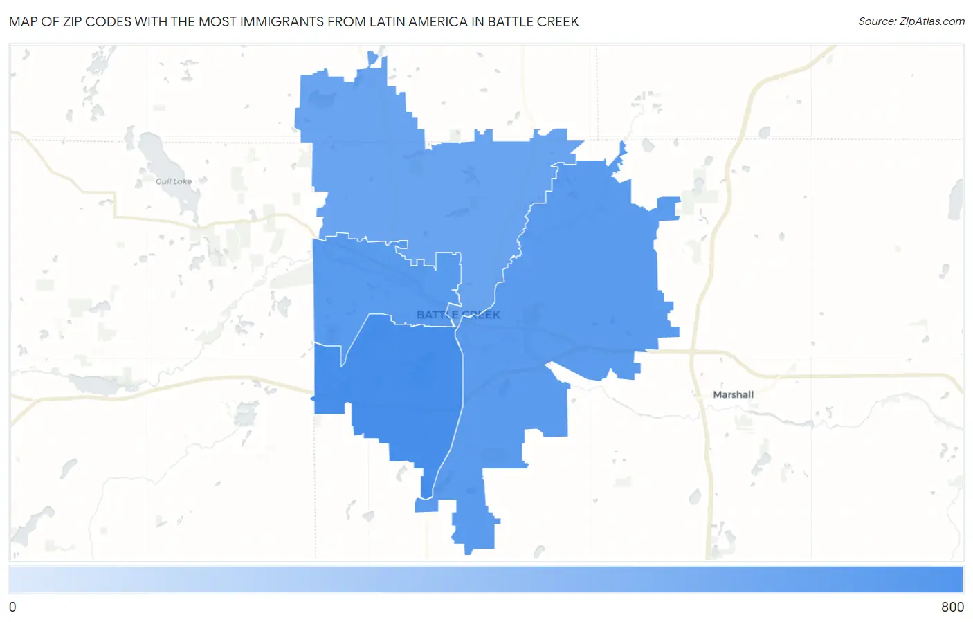 Zip Codes with the Most Immigrants from Latin America in Battle Creek Map
