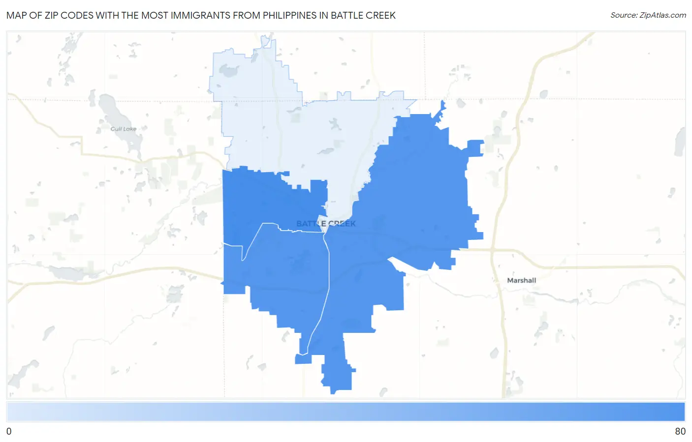 Zip Codes with the Most Immigrants from Philippines in Battle Creek Map