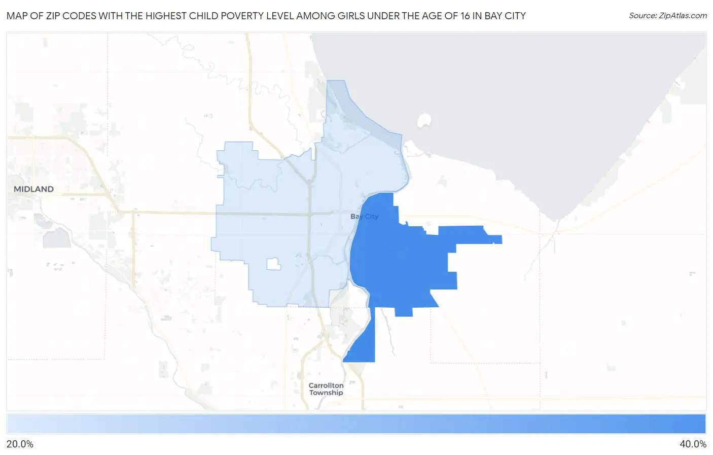 Zip Codes with the Highest Child Poverty Level Among Girls Under the Age of 16 in Bay City Map