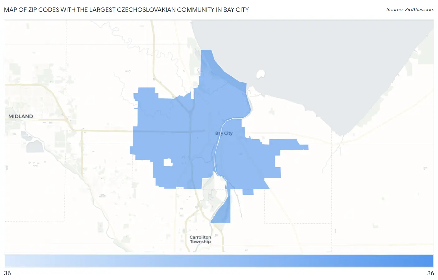 Zip Codes with the Largest Czechoslovakian Community in Bay City Map
