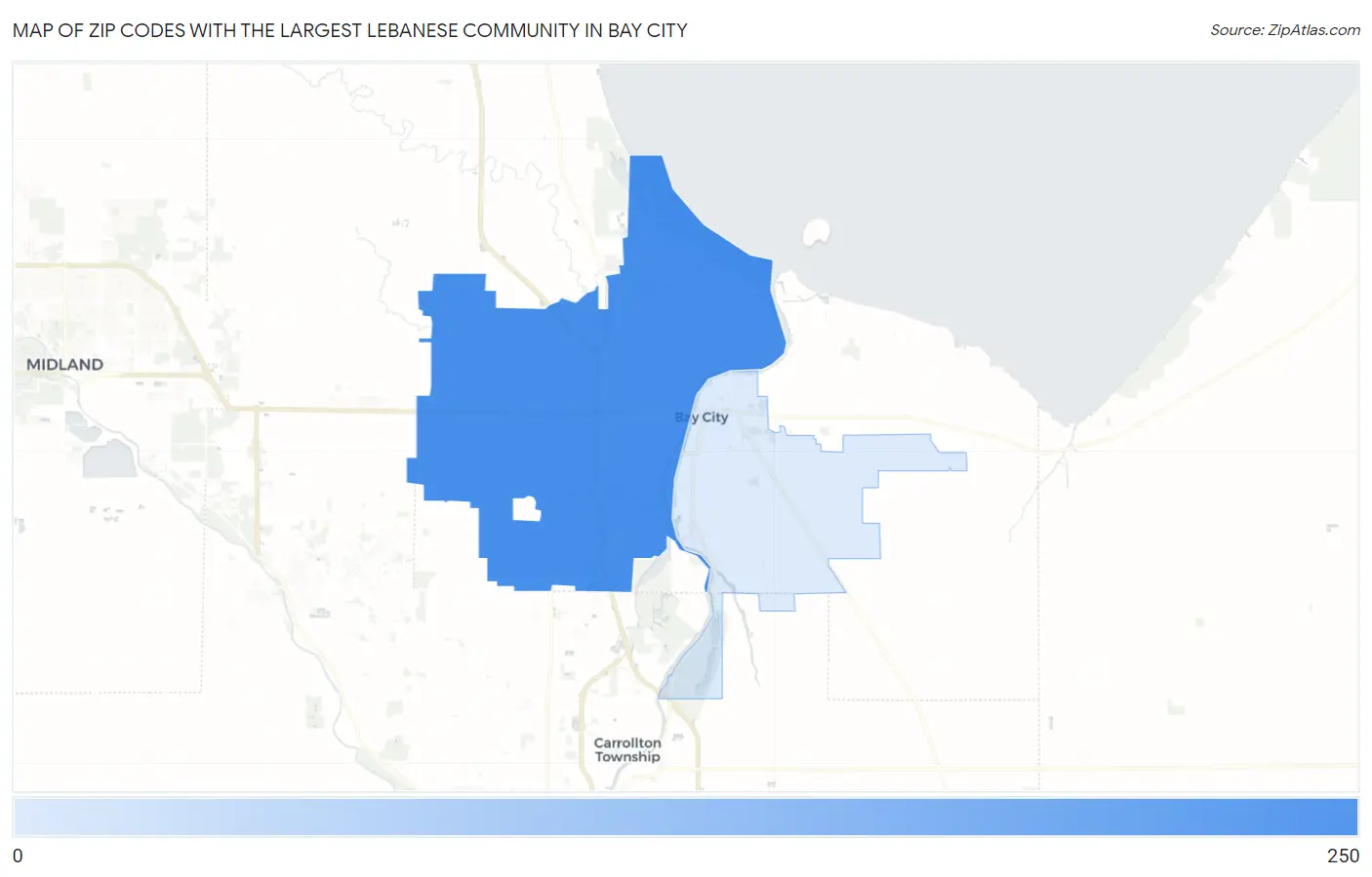 Zip Codes with the Largest Lebanese Community in Bay City Map