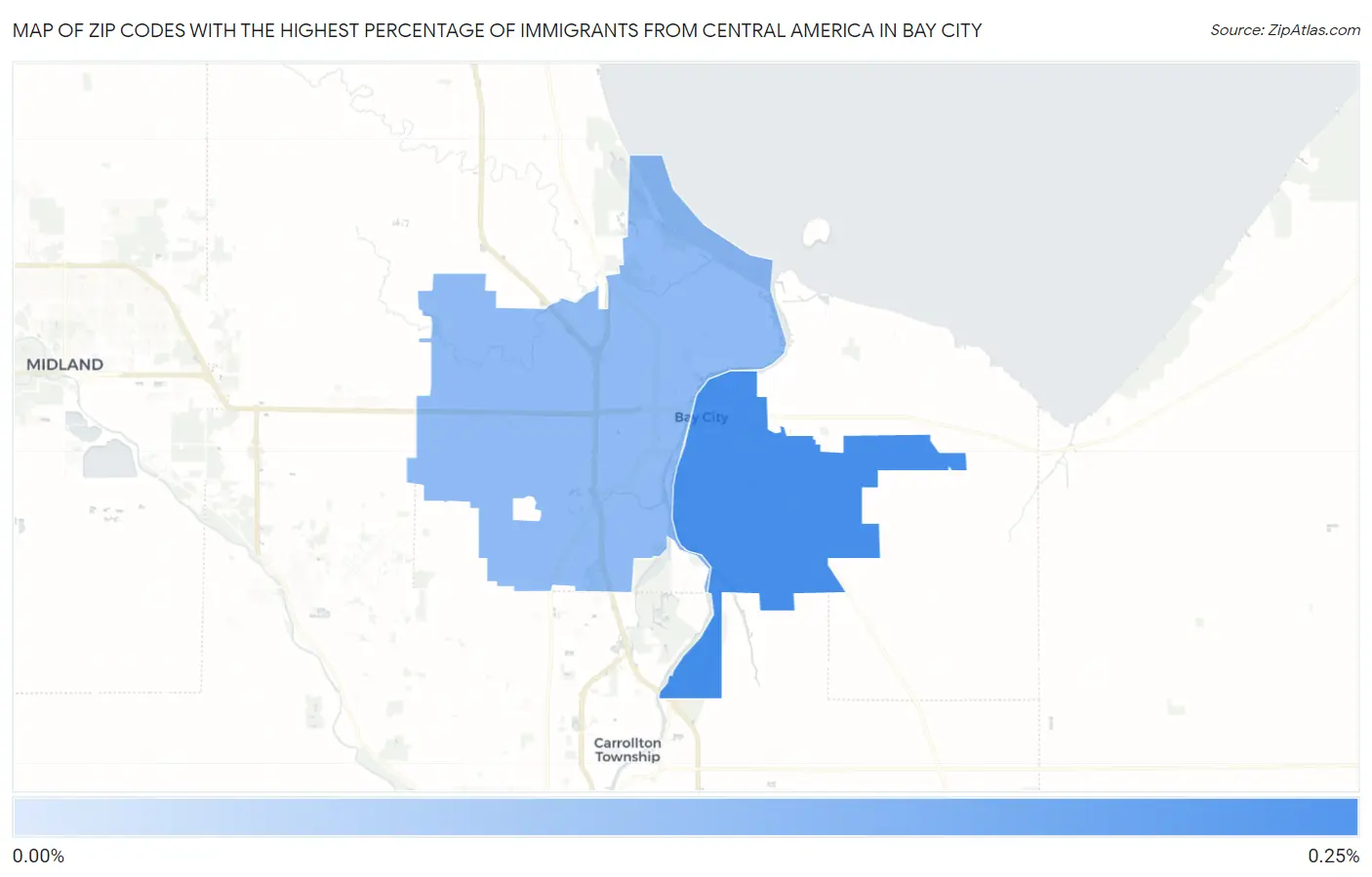 Zip Codes with the Highest Percentage of Immigrants from Central America in Bay City Map