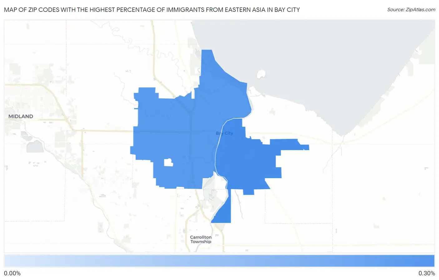 Zip Codes with the Highest Percentage of Immigrants from Eastern Asia in Bay City Map