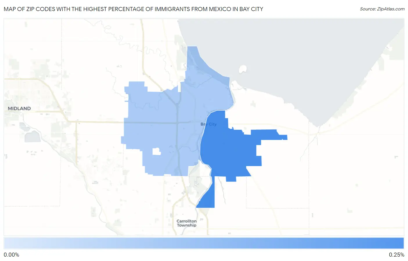 Zip Codes with the Highest Percentage of Immigrants from Mexico in Bay City Map