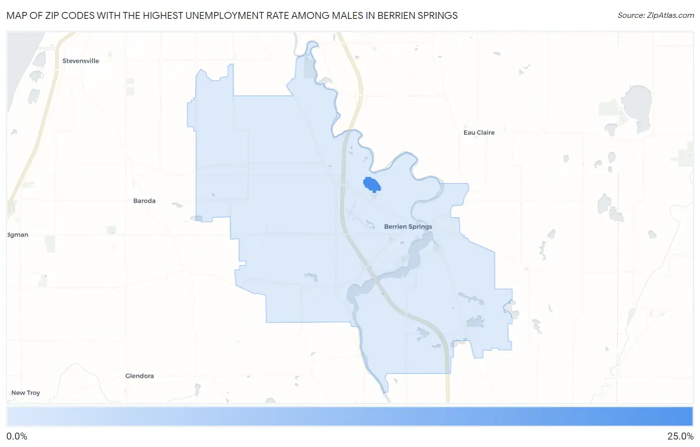 Zip Codes with the Highest Unemployment Rate Among Males in Berrien Springs Map