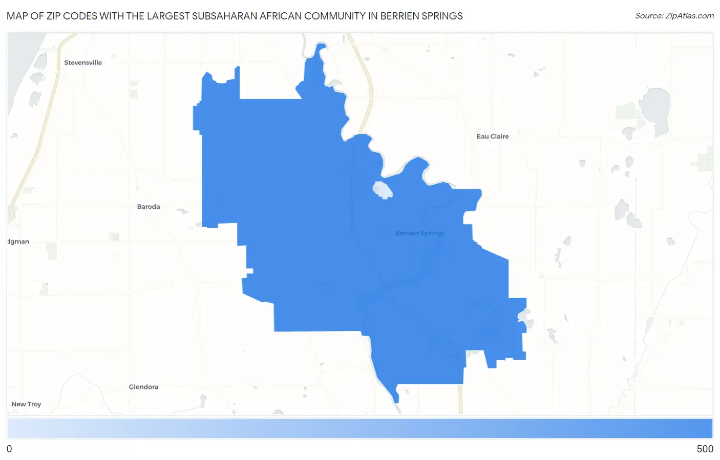 Zip Codes with the Largest Subsaharan African Community in Berrien Springs Map