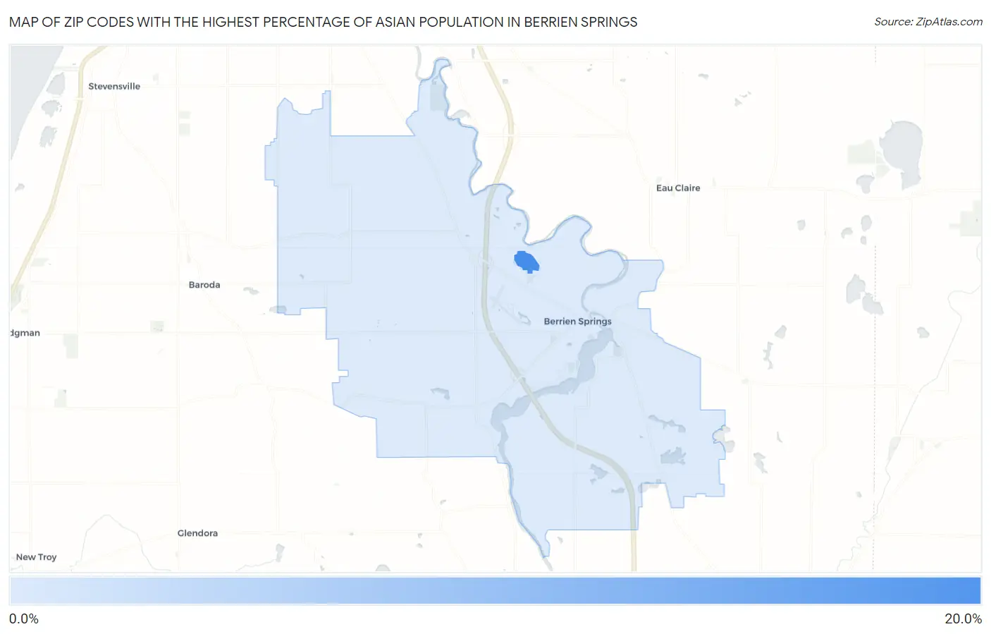 Zip Codes with the Highest Percentage of Asian Population in Berrien Springs Map