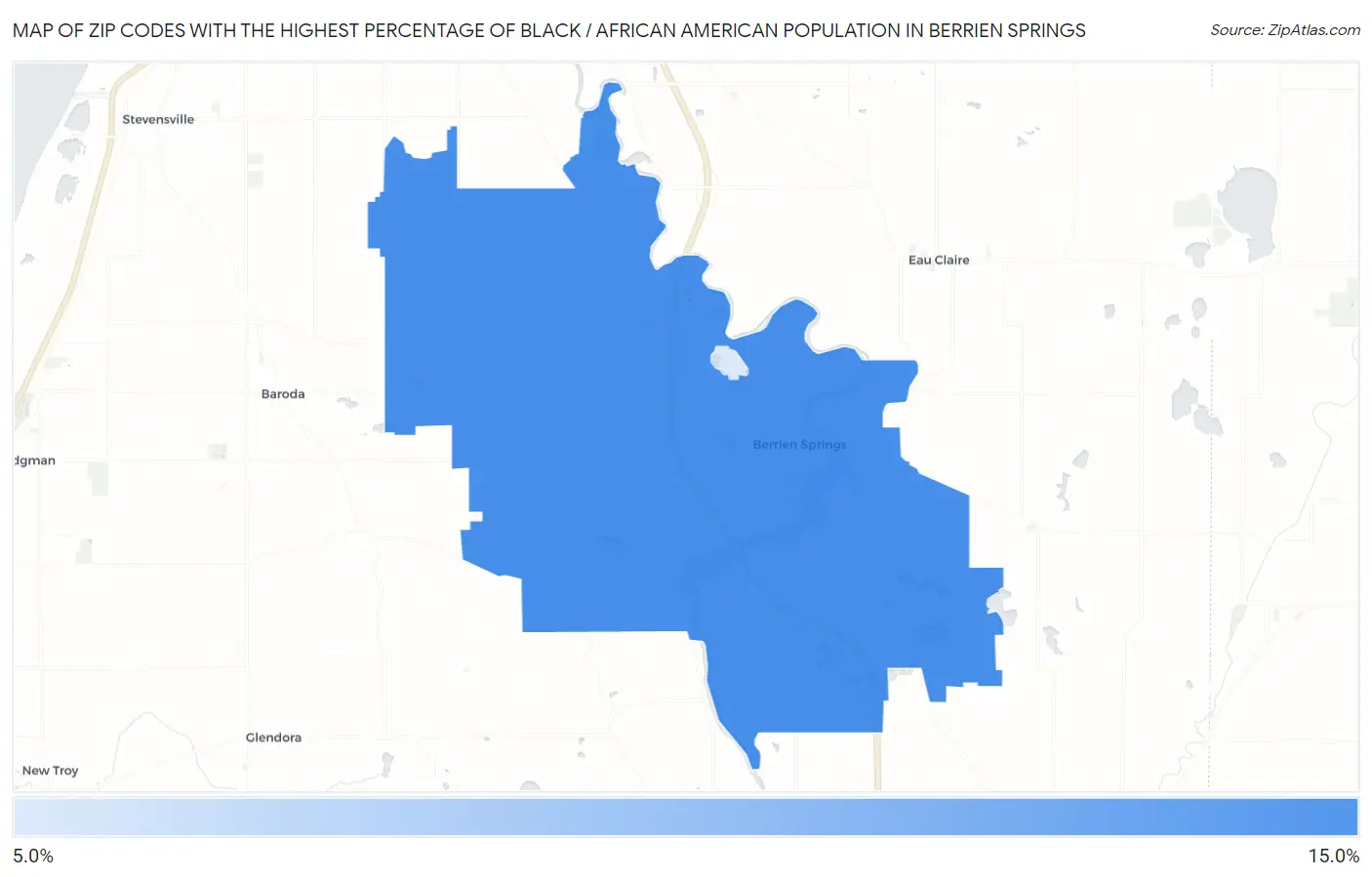 Zip Codes with the Highest Percentage of Black / African American Population in Berrien Springs Map