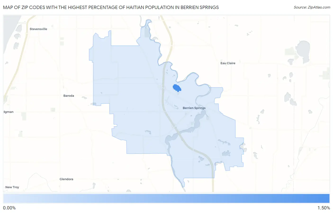 Zip Codes with the Highest Percentage of Haitian Population in Berrien Springs Map