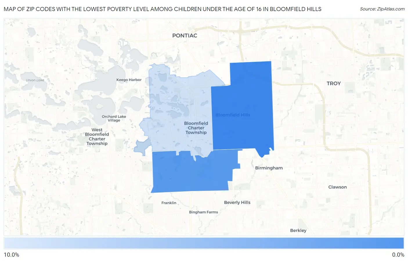 Zip Codes with the Lowest Poverty Level Among Children Under the Age of 16 in Bloomfield Hills Map