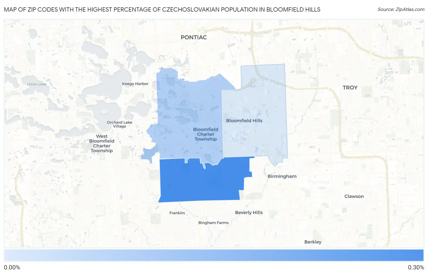 Zip Codes with the Highest Percentage of Czechoslovakian Population in Bloomfield Hills Map