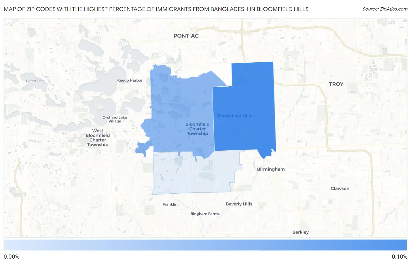 Zip Codes with the Highest Percentage of Immigrants from Bangladesh in Bloomfield Hills Map