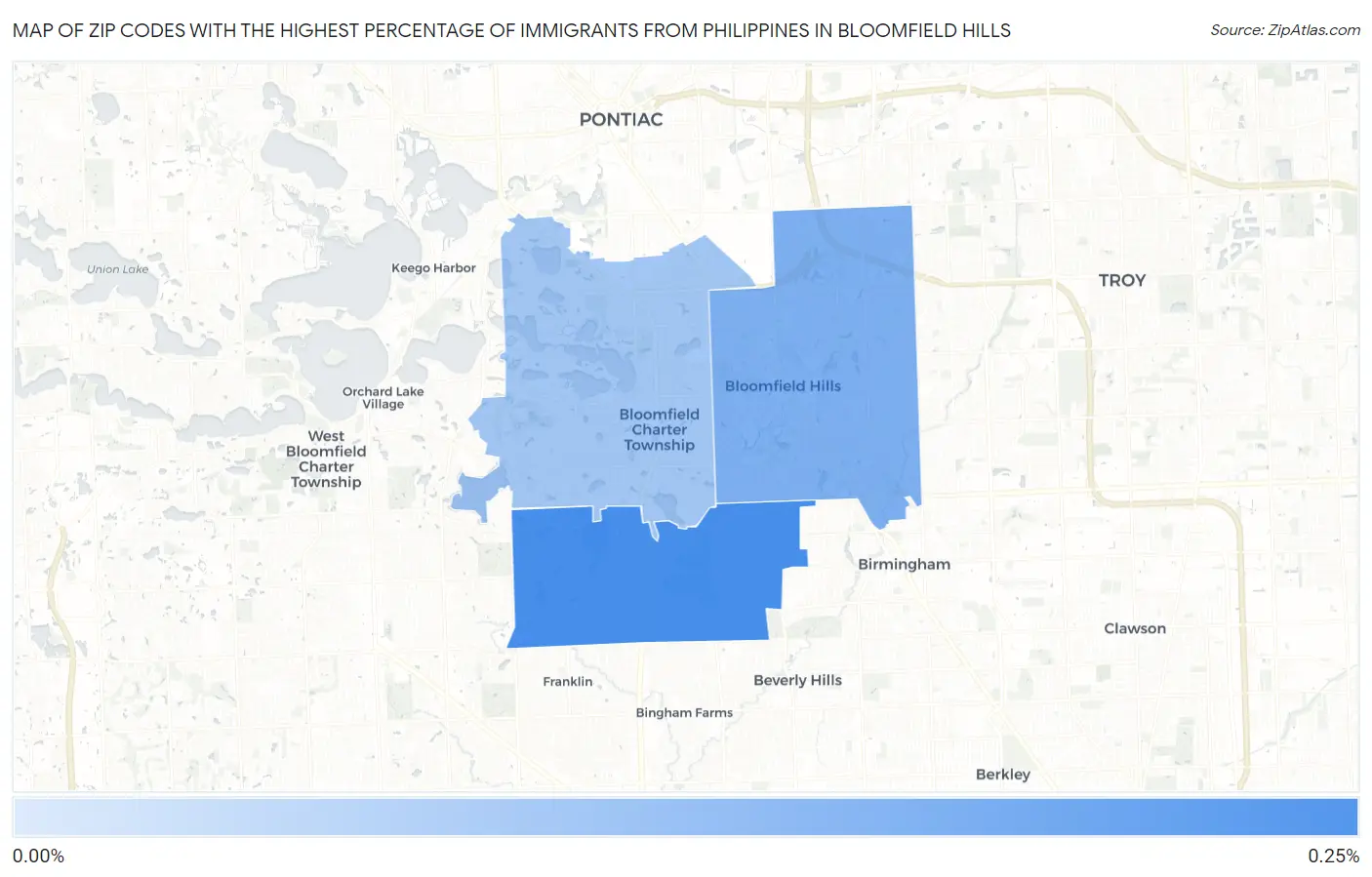 Zip Codes with the Highest Percentage of Immigrants from Philippines in Bloomfield Hills Map