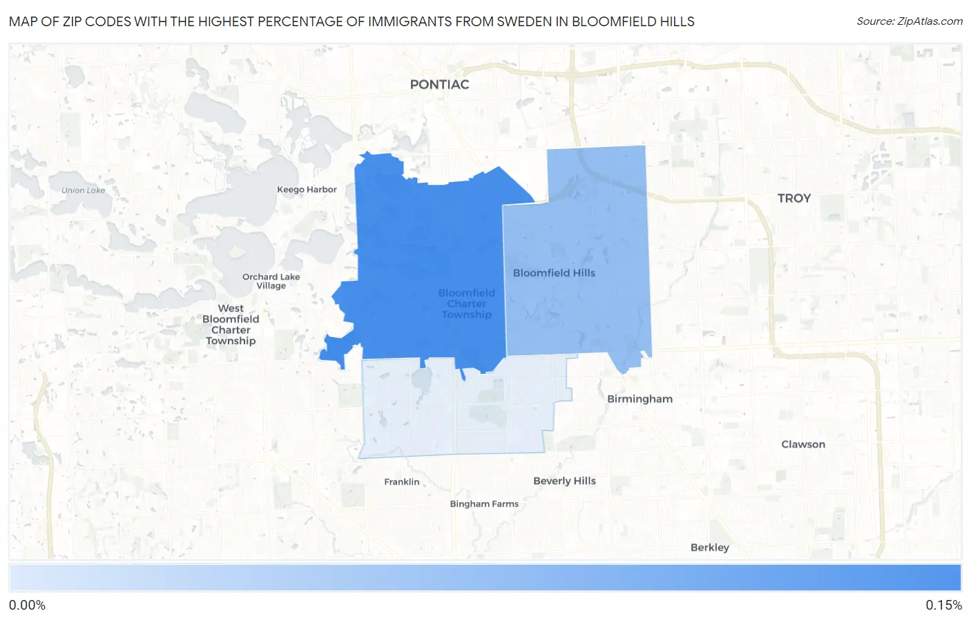 Zip Codes with the Highest Percentage of Immigrants from Sweden in Bloomfield Hills Map