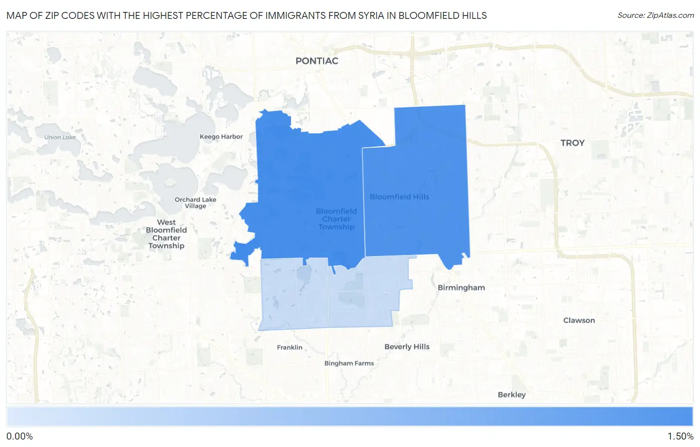 Zip Codes with the Highest Percentage of Immigrants from Syria in Bloomfield Hills Map