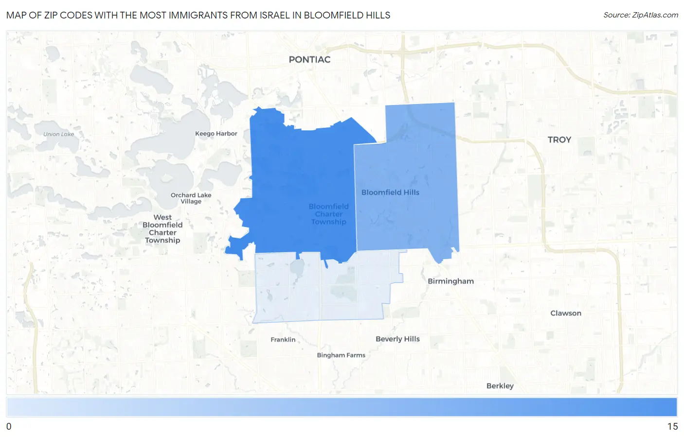 Zip Codes with the Most Immigrants from Israel in Bloomfield Hills Map