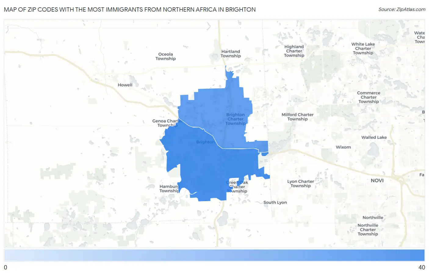 Zip Codes with the Most Immigrants from Northern Africa in Brighton Map