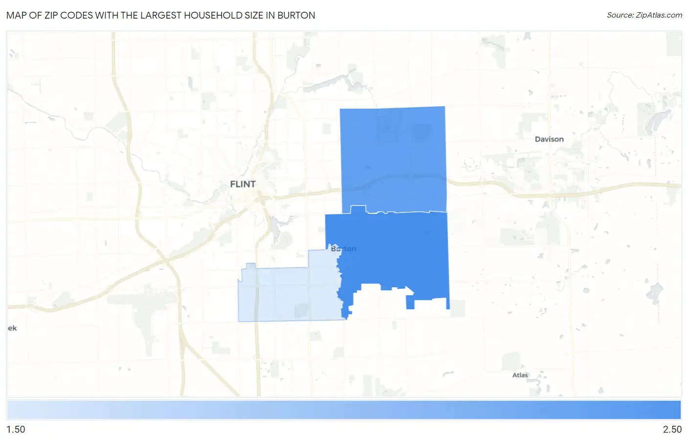Zip Codes with the Largest Household Size in Burton Map