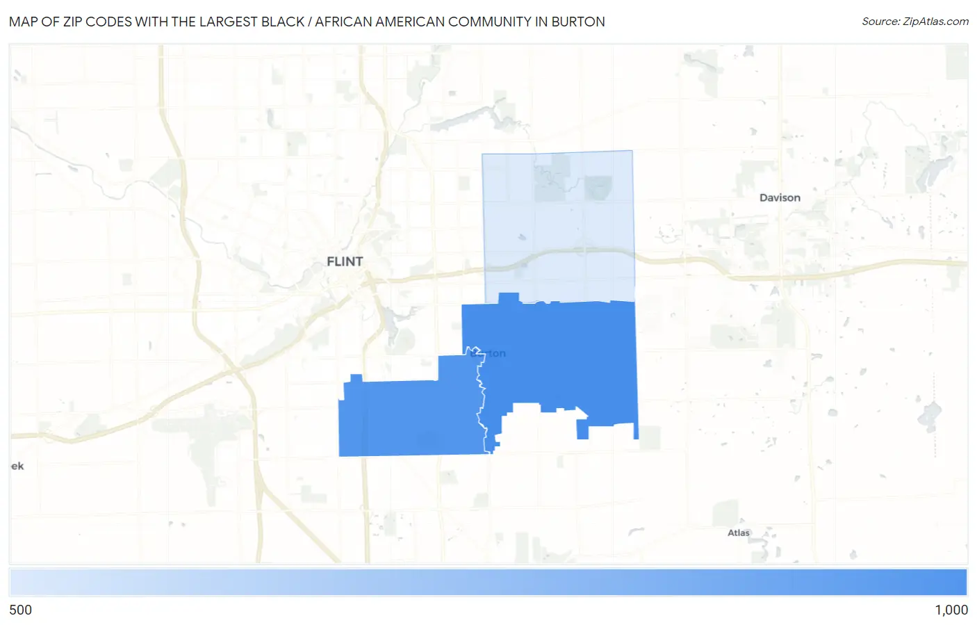 Zip Codes with the Largest Black / African American Community in Burton Map