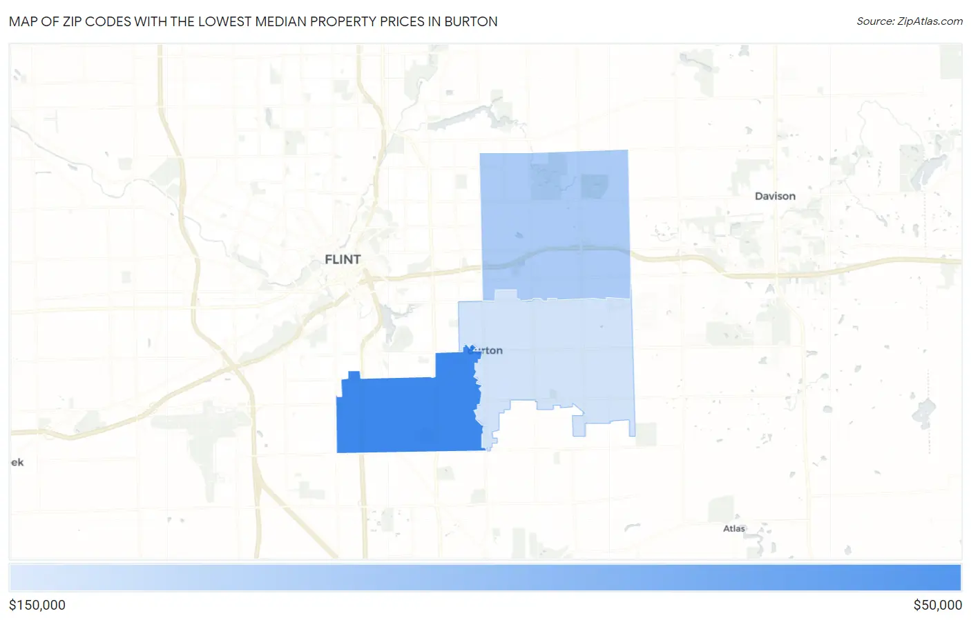 Zip Codes with the Lowest Median Property Prices in Burton Map