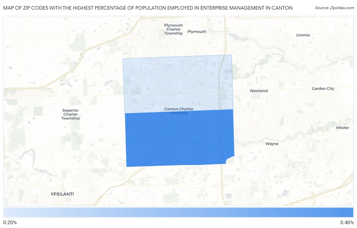 Zip Codes with the Highest Percentage of Population Employed in Enterprise Management in Canton Map