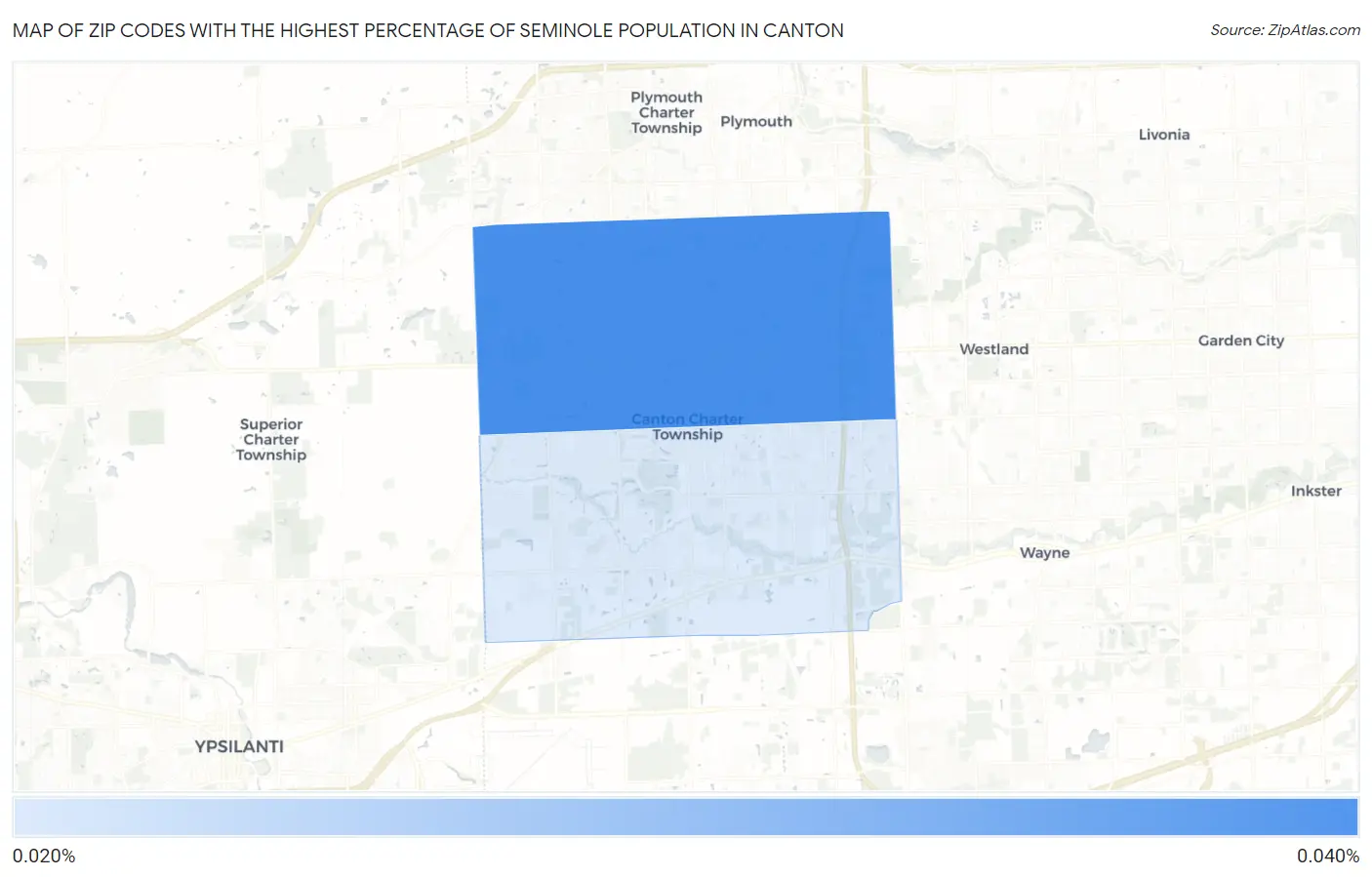 Zip Codes with the Highest Percentage of Seminole Population in Canton Map