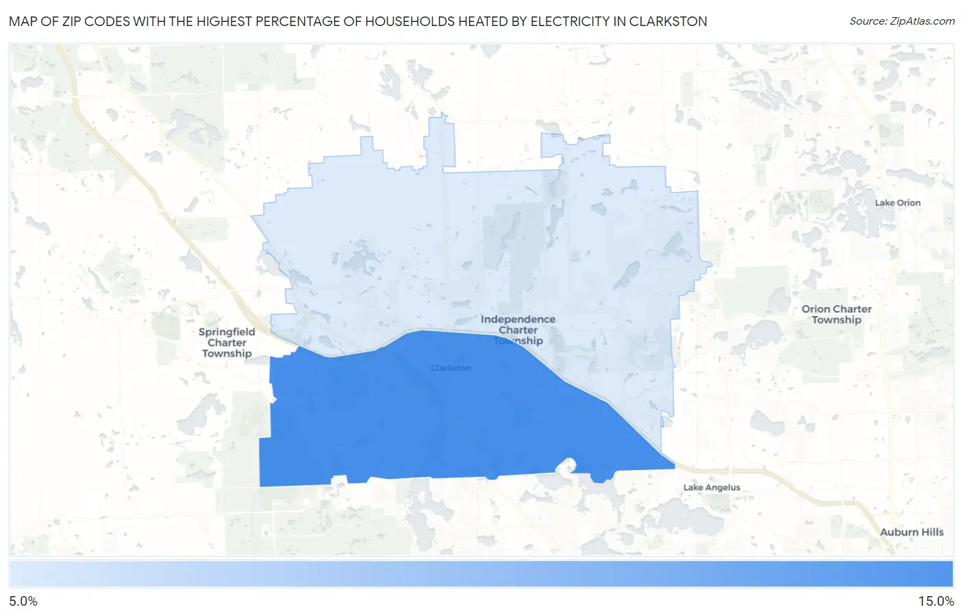 Zip Codes with the Highest Percentage of Households Heated by Electricity in Clarkston Map