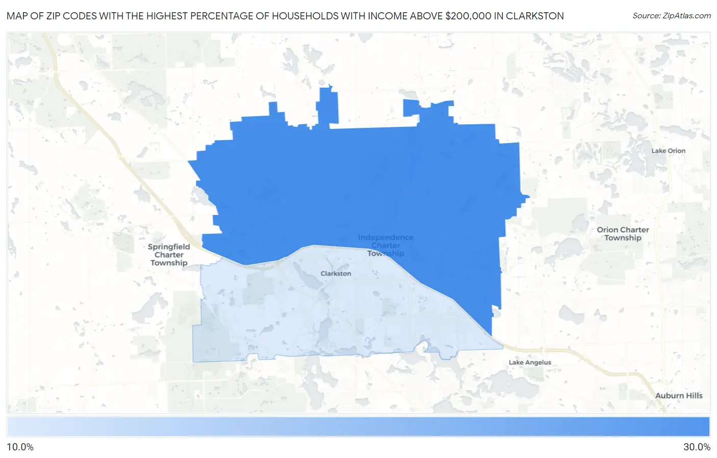 Zip Codes with the Highest Percentage of Households with Income Above $200,000 in Clarkston Map
