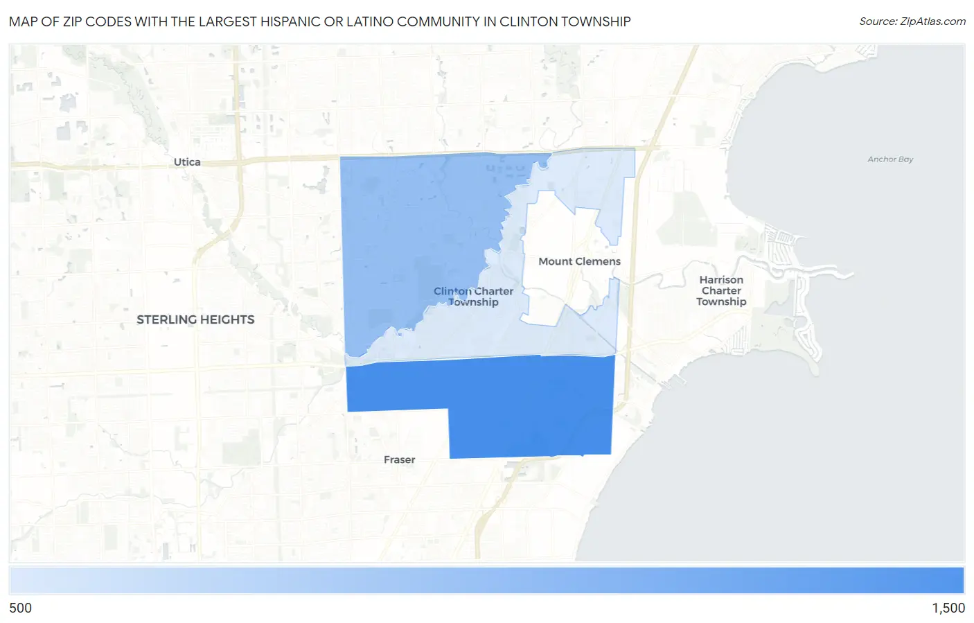 Zip Codes with the Largest Hispanic or Latino Community in Clinton Township Map