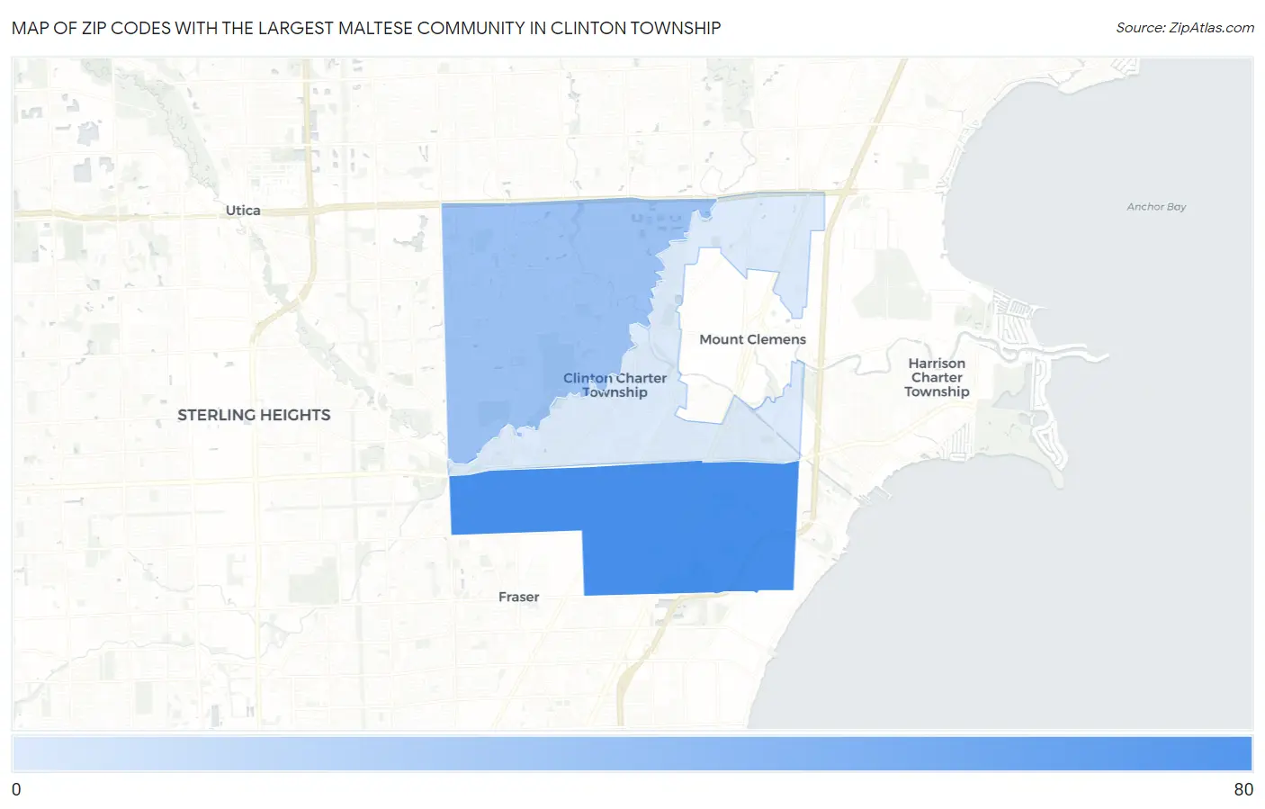 Zip Codes with the Largest Maltese Community in Clinton Township Map