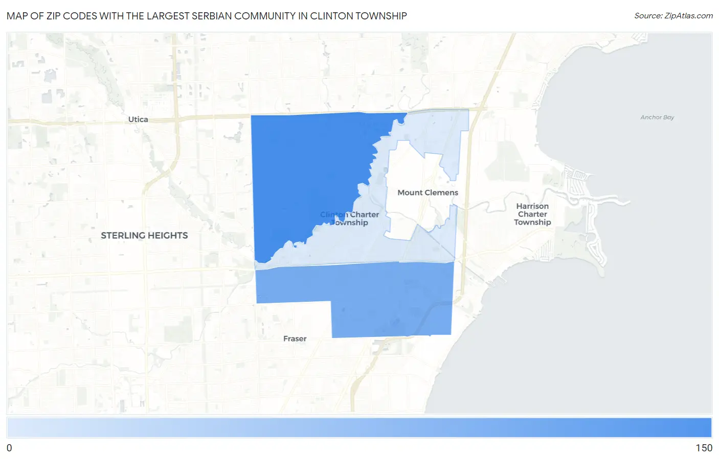 Zip Codes with the Largest Serbian Community in Clinton Township Map