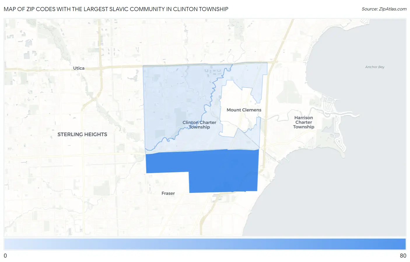 Zip Codes with the Largest Slavic Community in Clinton Township Map